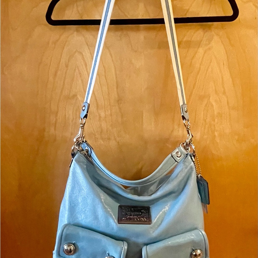 Coach Poppy Sky Blue Leather Shoulder Bag - Picture 12 of 14